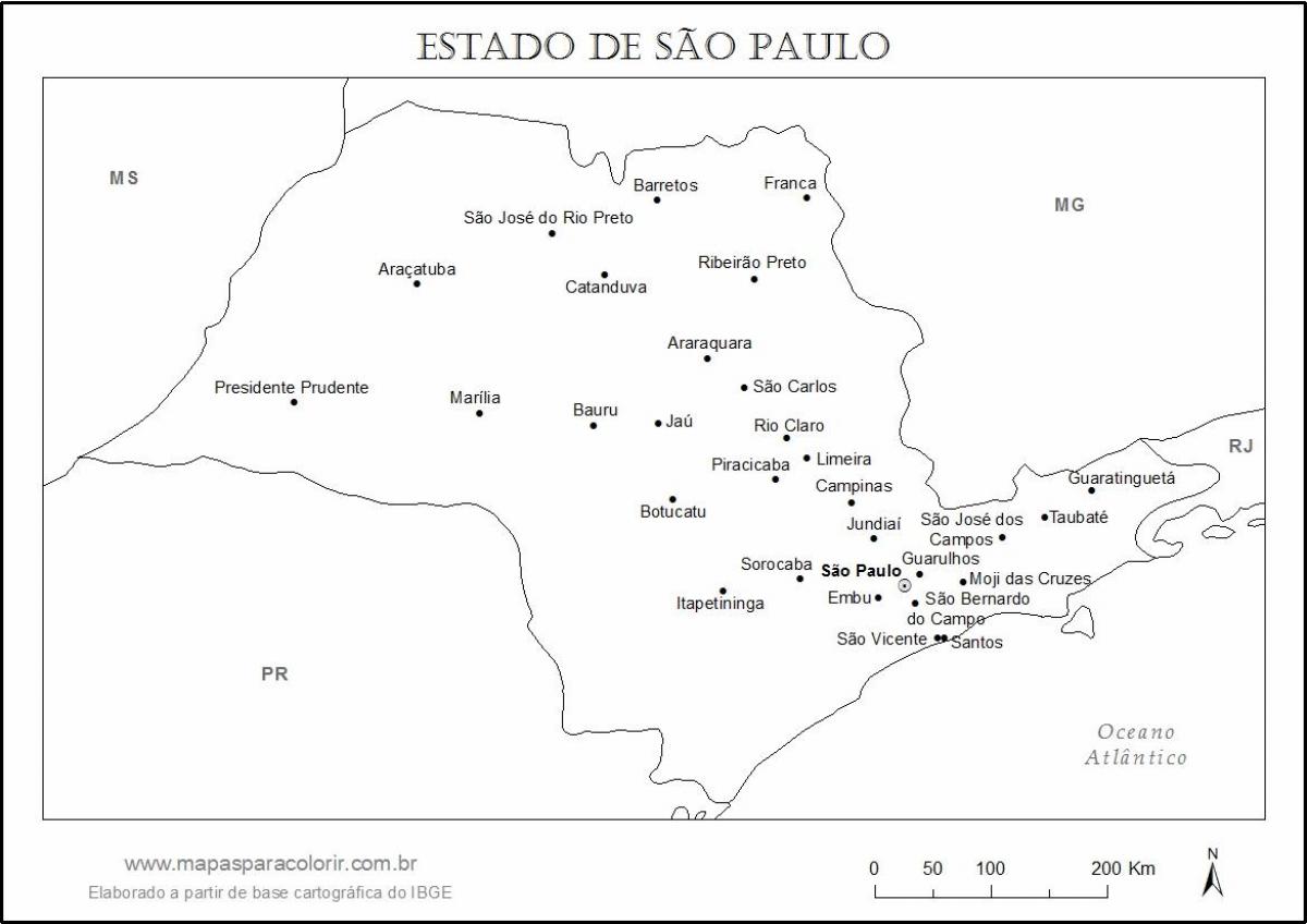地图São Paulo处女-主要城市