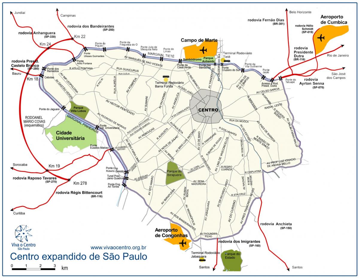 地图的大型中心São Paulo