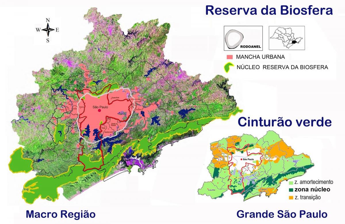 地图上的生物圈保护区的绿化带São Paulo