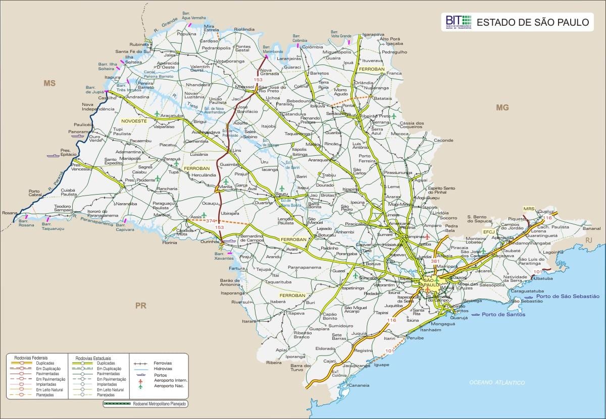 地图的圣保罗州的高速公路