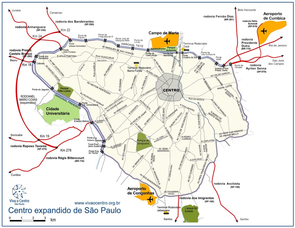 地图的大型中心São Paulo