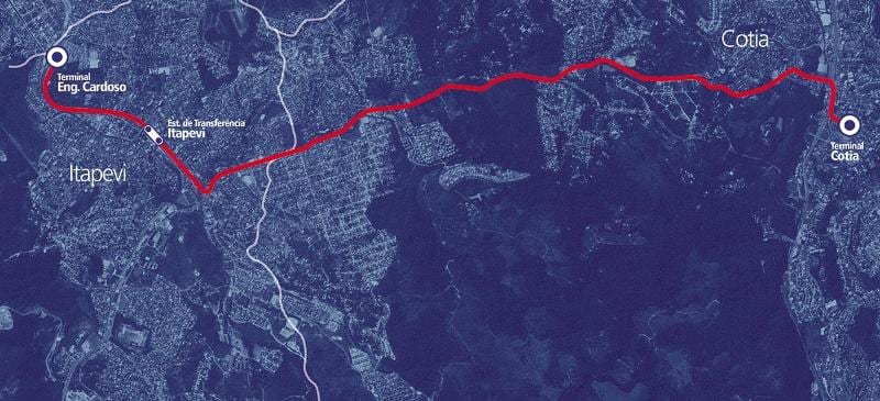 地图corredor快速公交大都会Itapevi-Cotia