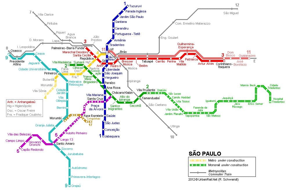 地图São Paulo单轨铁路