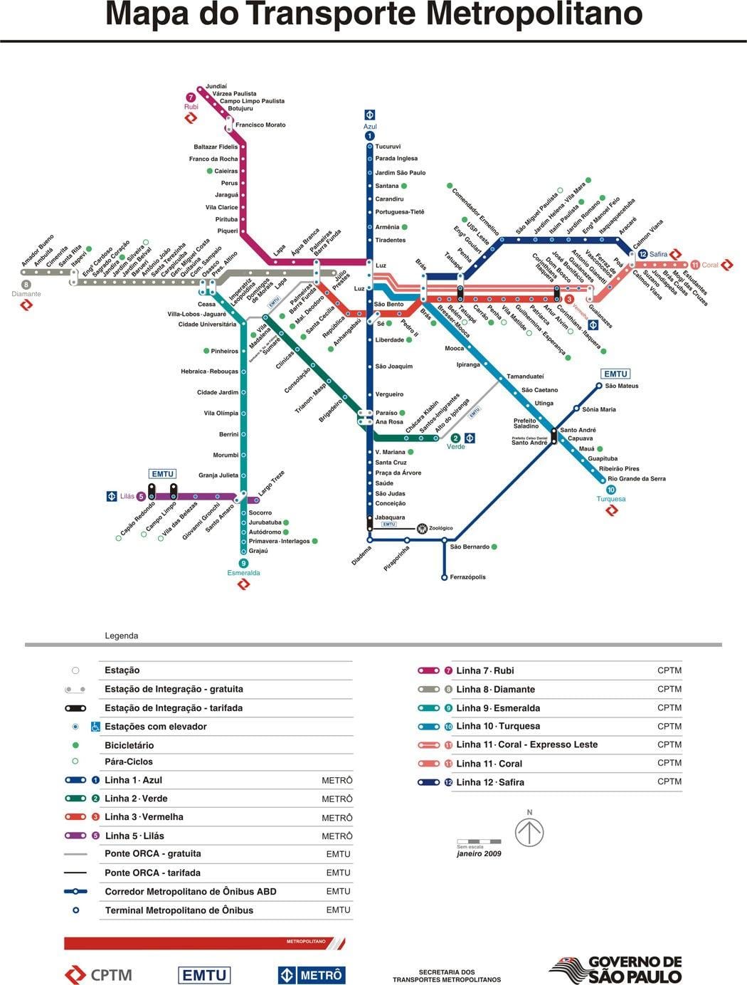 地图São Paulo CPTM运输